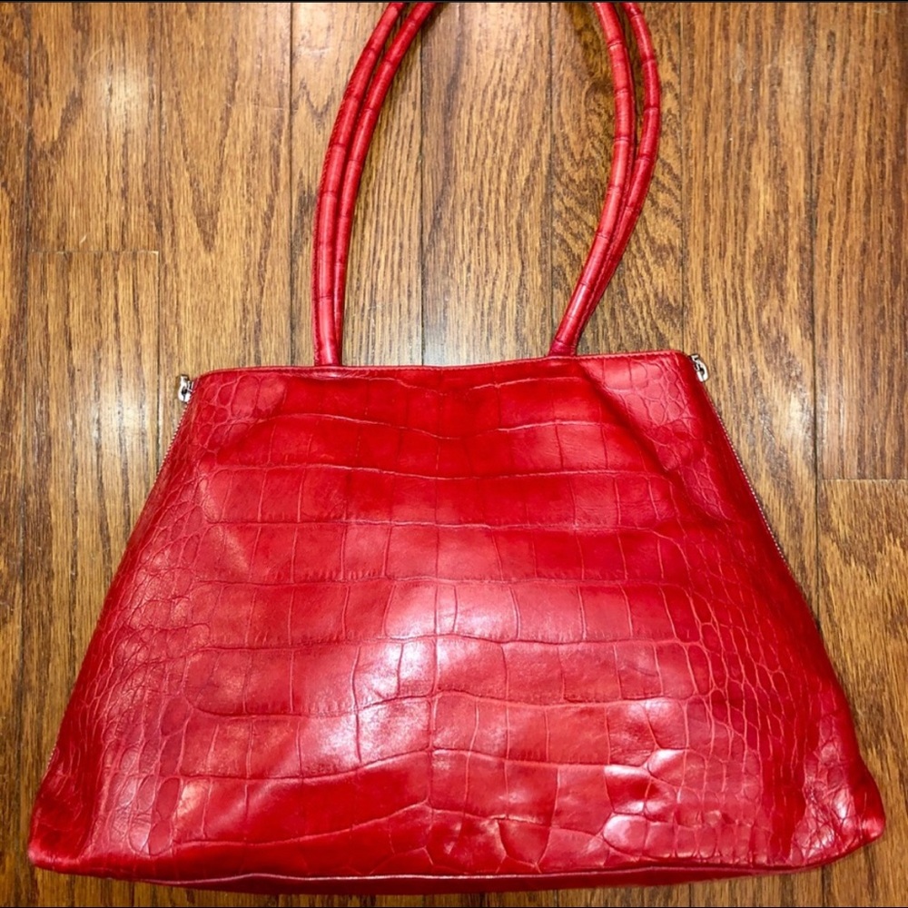 Red Leather Crocodile Print Furla Bag